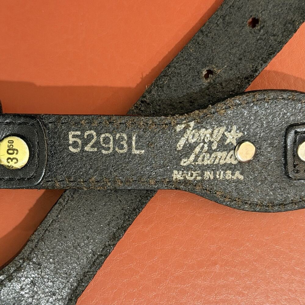 VINTAGE Tony Lama Western Concho Belt Sz 36 Black Leather Silver Tone USA 5293L - Picture 13 of 16